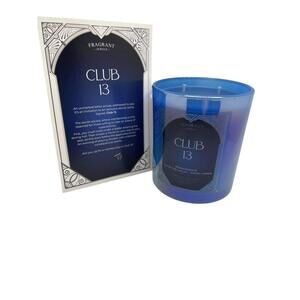 Fragrant Jewels Club 13 Scented Candle Medium Blue Jar 11oz Smoky Amber 2 Wick